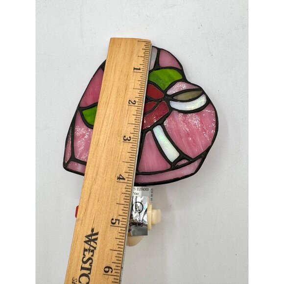 Vintage Heart Shape Stained Glass Rose Night Light - Picture 4 of 5